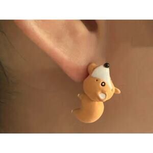 Corgi 1 pair Metal Earrings Cartoon Animals Biting Ear Gift Party Favors Present